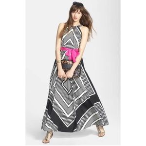 ELIZA J. Crepe Chiffon Polka Dot Scarf Maxi Dress
